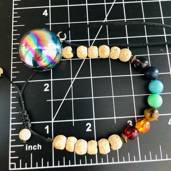 Vintage Boho Bracelet & Iridescent Metal Sphere Pendant - Picture 6 of 8